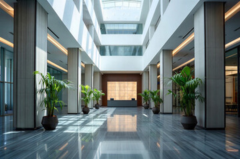 Polished floor in a commercial building lobby